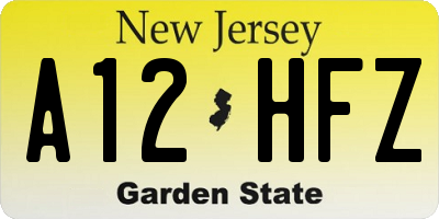 NJ license plate A12HFZ