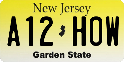NJ license plate A12HOW