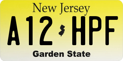 NJ license plate A12HPF