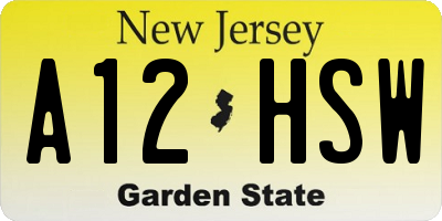 NJ license plate A12HSW