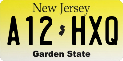 NJ license plate A12HXQ