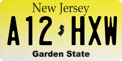 NJ license plate A12HXW