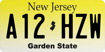 NJ license plate A12HZW