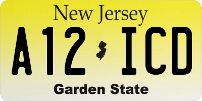 NJ license plate A12ICD