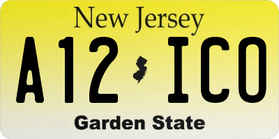 NJ license plate A12ICO