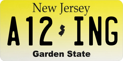 NJ license plate A12ING