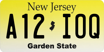 NJ license plate A12IOQ