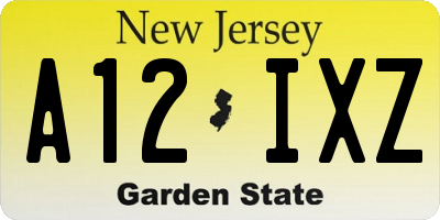 NJ license plate A12IXZ