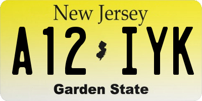NJ license plate A12IYK
