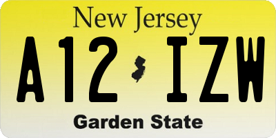 NJ license plate A12IZW