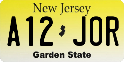 NJ license plate A12JOR