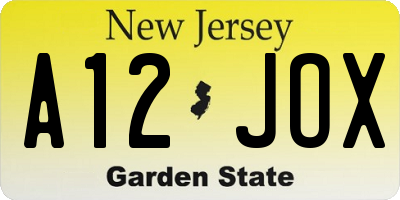 NJ license plate A12JOX