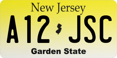 NJ license plate A12JSC