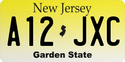 NJ license plate A12JXC
