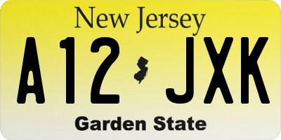 NJ license plate A12JXK