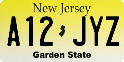 NJ license plate A12JYZ