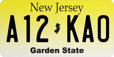 NJ license plate A12KAO