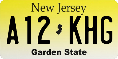 NJ license plate A12KHG