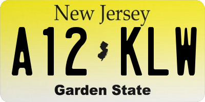 NJ license plate A12KLW