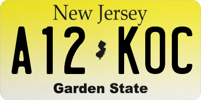 NJ license plate A12KOC