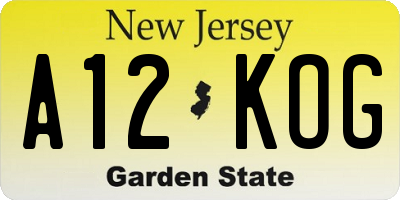 NJ license plate A12KOG