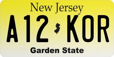 NJ license plate A12KOR