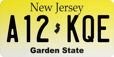 NJ license plate A12KQE
