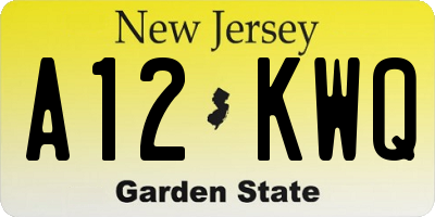 NJ license plate A12KWQ