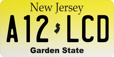 NJ license plate A12LCD