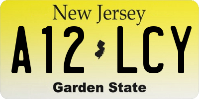 NJ license plate A12LCY