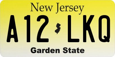 NJ license plate A12LKQ