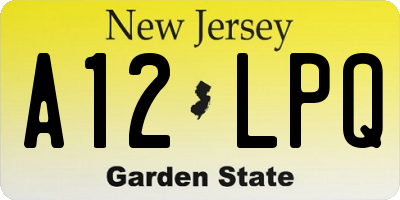 NJ license plate A12LPQ
