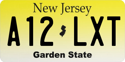 NJ license plate A12LXT
