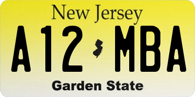 NJ license plate A12MBA