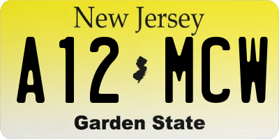 NJ license plate A12MCW