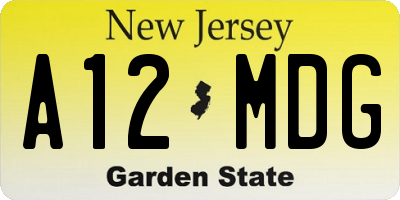 NJ license plate A12MDG