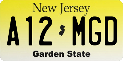 NJ license plate A12MGD