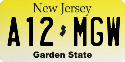 NJ license plate A12MGW