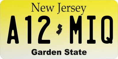 NJ license plate A12MIQ