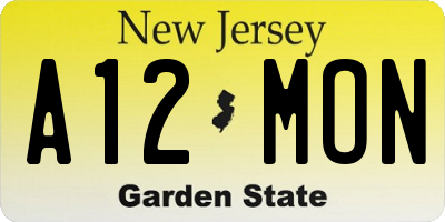 NJ license plate A12MON