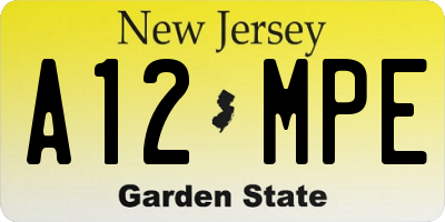 NJ license plate A12MPE