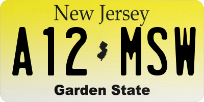 NJ license plate A12MSW