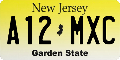 NJ license plate A12MXC