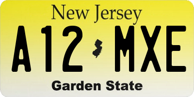 NJ license plate A12MXE