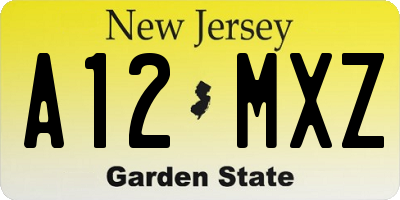 NJ license plate A12MXZ