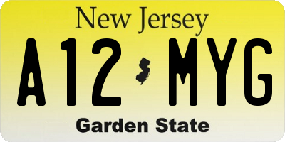 NJ license plate A12MYG