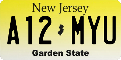 NJ license plate A12MYU