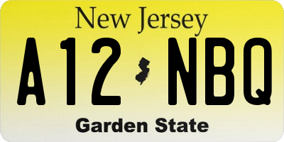 NJ license plate A12NBQ