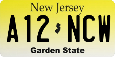 NJ license plate A12NCW