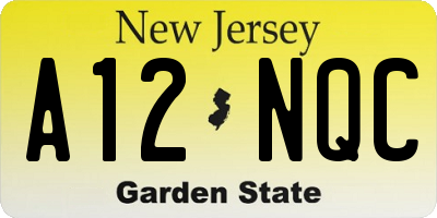 NJ license plate A12NQC
